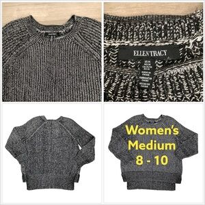 Ellen Tracy Medium 8 - 10 Sweater Crewneck Black White Marble Long Sleeve EUC